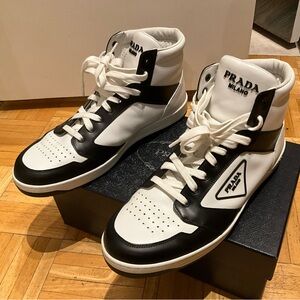 Prada Black and White High-Top Leather Sneakers